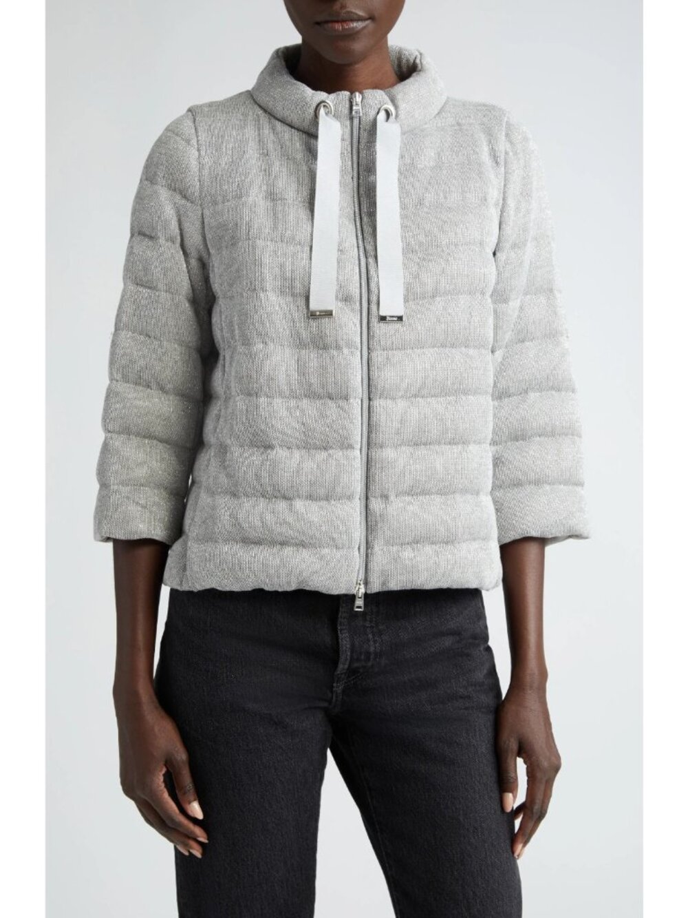 Herno Women's Metallic Knit Down Puffer Jacket Grey Size 44 / US 8 - Italy Made